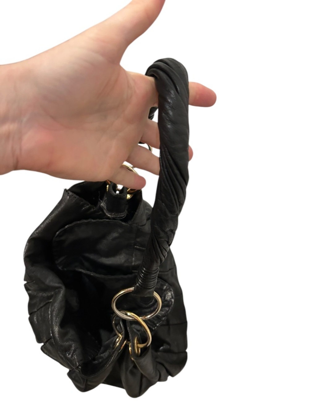 Donald j pliner black quilted leather bohemian satchel bag - Picture 4 of 6